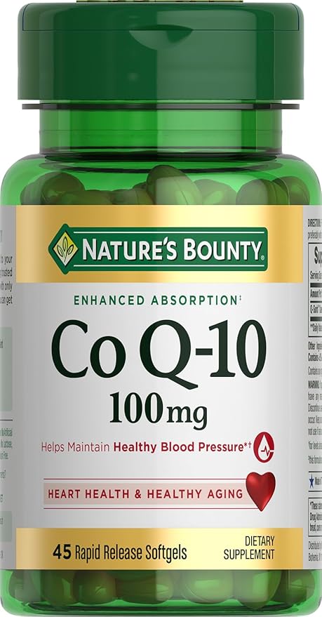 Nature's Bounty CoQ10 100mg for Heart Health Support, Non-GMO Q-Sorb Coenzyme Q-10 Antioxidant Support and Cardiovascular Wellness, Dietary Supplement, Rapid Release Softgels, 45 ct