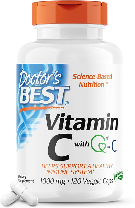 Doctor's Best Vitamin C with Q-C - Vitamin C 1000mg Non-GMO, Vegan, Gluten Free, Soy Free, Sourced from Scotland Veggie Caps, 120 Count
