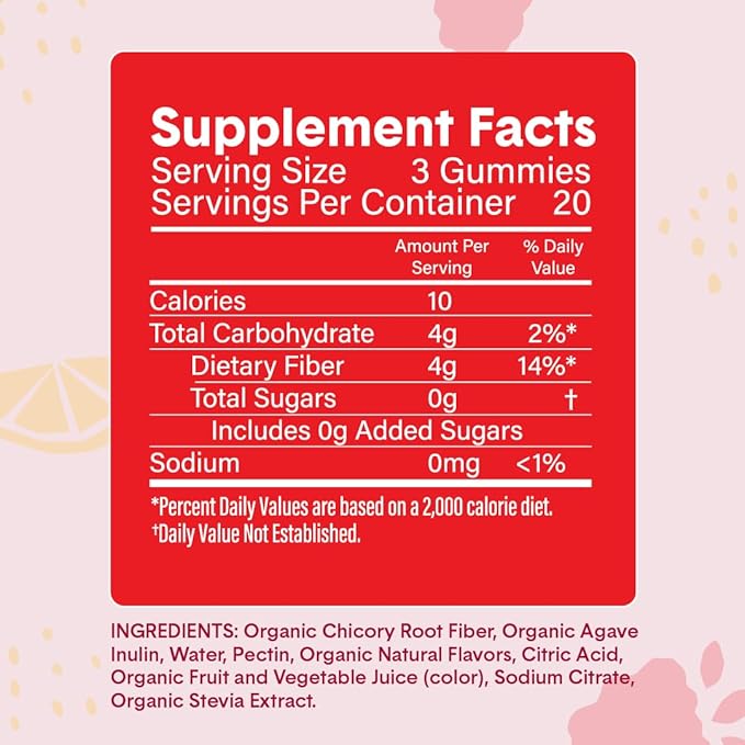 Bellway Super Fiber Gummies for Adults (5 Pack) - Sugar Free Organic Fiber Supplement Gummies with 4g of Fiber per Serving - Prebiotic Chicory Root Fiber for Gut Health, Raspberry Lemon, 300 Count