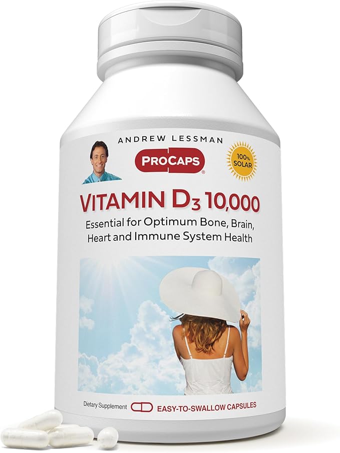 ANDREW LESSMAN Vitamin D3 10,000 IU 360 Capsules – High Potency, Essential for Calcium Absorption, Supports Bone Health, Healthy Muscle Function, Immune System and More. Small Easy to Swallow Capsules