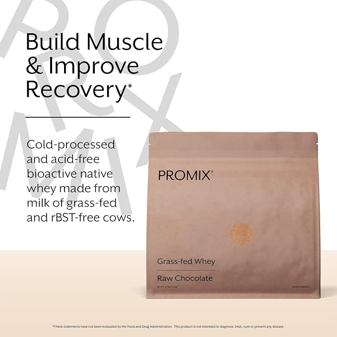Promix Whey Protein Powder, Raw Chocolate - 2.5lb Bulk - Grass-Fed & 100% All Natural - ­Post Workout Fitness & Nutrition Shakes, Smoothies, Baking & Cooking Recipes - Gluten-Free & Keto-Friendly