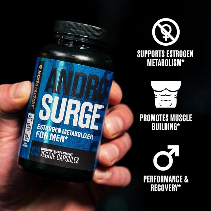 Androsurge Estrogen Blocker for Men - Natural Testosterone Booster for Men & Estrogen Metabolizer with Tongkat Ali, DIM, Long Jack & More - Test Booster & Muscle Builder - 120 Count