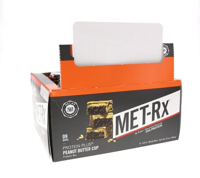 MET-Rx Protein Plus Bar, Great as Healthy Meal Replacement, Snack, and Help Support Energy, Gluten Free, Peanut Butter Cup, With Vitamin A, Vitamin C, and Zinc to Support Immune Health, 85 g,9 Count
