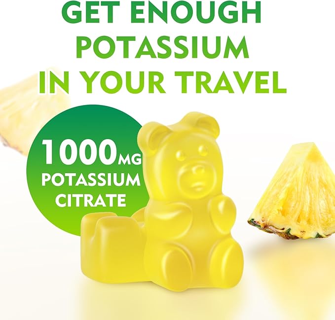 Potassium Citrate Gummies 1000mg, High Potency Potassium Supplement Gummies for Adults Women & Men, Potassium Gummies Support Leg Cramps & Muscle Health, Sugar-Free, Pineapple Flavor, 120 Count