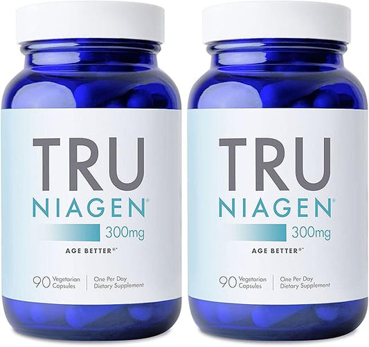 TRU NIAGEN Patented NAD+ Supplement for Anti Aging and Cell Regeneration, 300 mg Niagen, 90 Servings | Supports Cellular Energy, Brain, Muscle | Nicotinamide Riboside (NR) Take 1 Daily | 2 Bottles