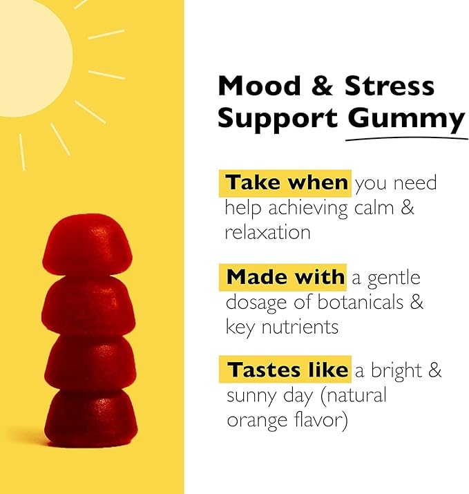 RESCUE Bach Plus Mood & Stress Support Gummies, Daytime Dietary Supplement with Passionflower, GABA, Saffron & Vitamin D, Natural Orange Flavor, Vegan & Gluten-Free, 3 Pack, 180 Count Total