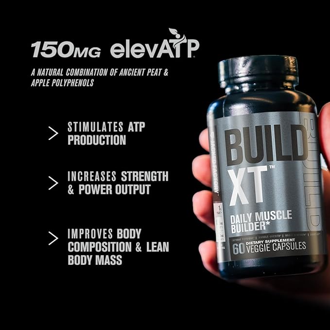 Jacked Factory Build-XT Daily Muscle Builder & Performance Enhancer - Muscle Building Supplement for Muscular Strength & Growth | Trademarked Ingredients Peak02, ElevATP, & Astragin - 60 Veggie Pills