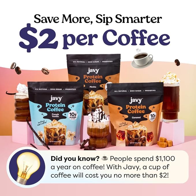 Javvy Snickerdoodle Protein Coffee - Premium Whey Protein & Instant Iced Coffee - 100% Arabica Coffee - Zero Artificial Flavors & Sweeteners, 20 Servings