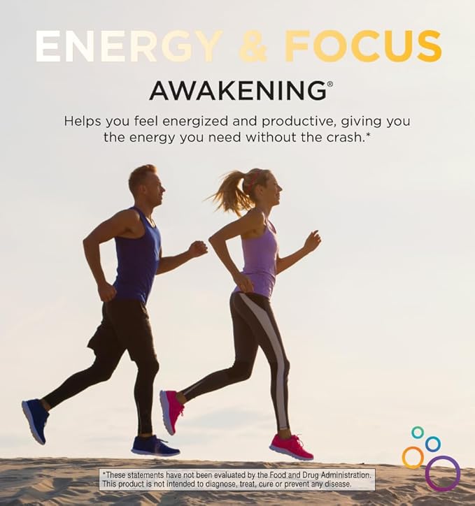 Awakening Natural Energy & Focus Nootropic Supplement with Panax Ginseng, Guarana Extract & Chromium Picolinate | Brain Supplement for Focus, Energy, Mood & Clarity | Gluten Free Veggie, USA - 60 Caps