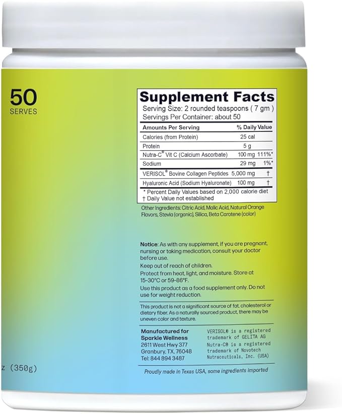 Sparkle Wellness Skin Boost Plus (Tropical) [50-Serves] | Collagen Powder Supplement with VERISOL Bioactive Hydrolyzed Collagen Peptides, Vitamin C & Hyaluroic Acid