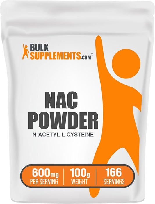 BulkSupplements.com NAC Powder - N-Acetyl Cysteine 600mg, NAC Supplement - Antioxidant Support, Gluten Free - 600mg per Serving, 166 Servings, 100g (3.5 oz) (Pack of 1)