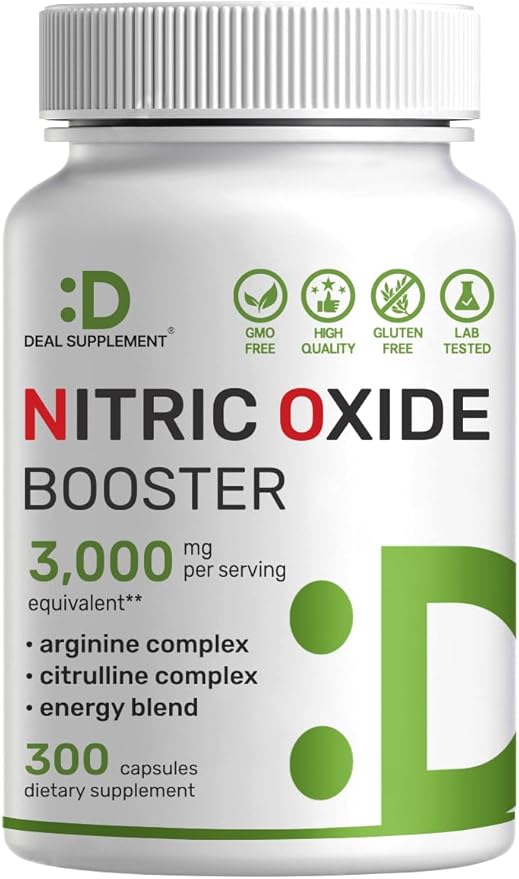 Nitric Oxide Booster 3,000mg Per Serving, 300 Capsules – 12 in 1 Nitric Oxide Supplement – Arginine & Citrulline Complex with Energy Blend – Marshmallow Root – Promotes Nutrient Flow to Muscles &Heart