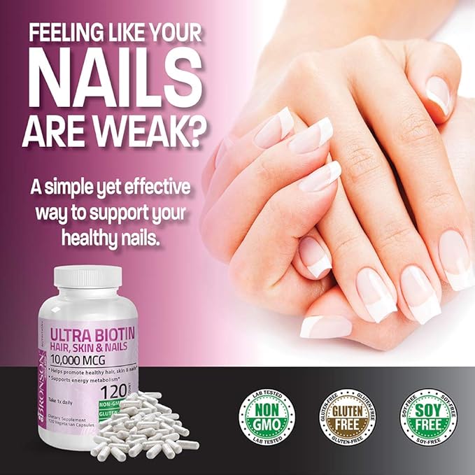 Bronson Ultra Biotin 10,000 Mcg Hair Skin and Nails Supplement, Non-GMO, 360 Vegetarian Capsule