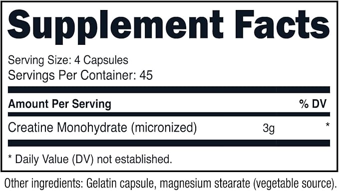Nutricost Creatine Monohydrate 3,000mg, 180 Capsules (750mg Per Capsule) - Gluten Free, Non-GMO