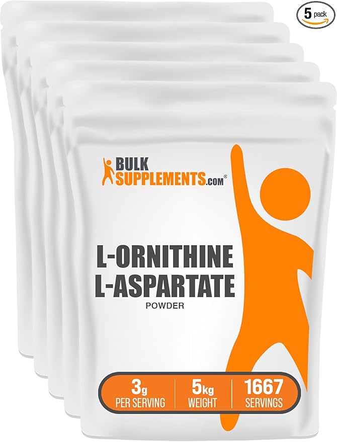 BulkSupplements.com L-Ornithine L-Aspartate Powder - Ornithine Supplement, Ornithine Powder - Amino Acid Supplement, Gluten Free, 3g per Serving, 5kg (11 lbs) (Pack of 5)