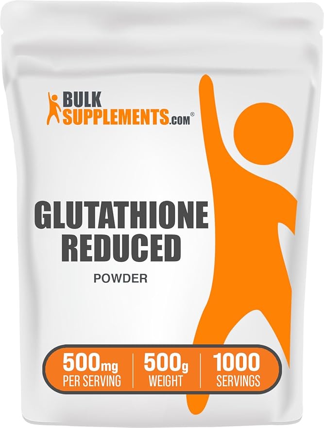 BulkSupplements.com Glutathione Reduced Powder - Glutathione Supplement, Reduced Glutathione Powder - Glutathione 500mg, Gluten Free, 500mg per Serving, 500g (1.1 lbs) (Pack of 1)