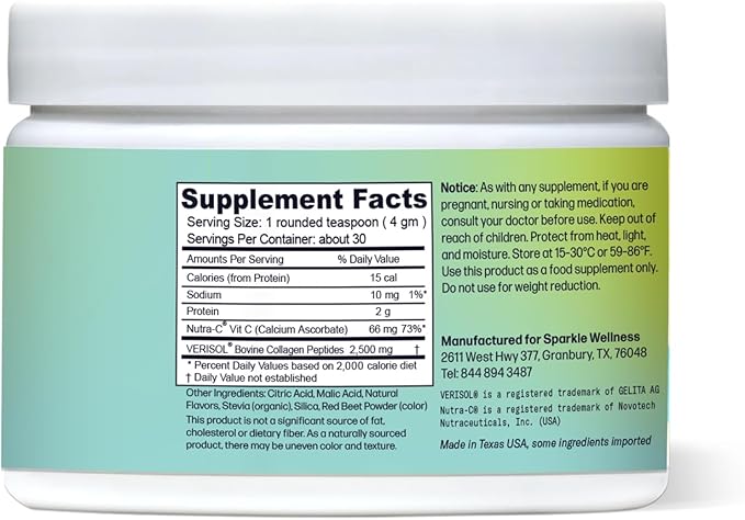 Sparkle Wellness Skin Boost (Acai Lemonade) [30-Serves] | Collagen Powder Supplement with VERISOL Bioactive Hydrolyzed Collagen Peptides & Vitamin C to Improve Skin, Hair & Nail Health