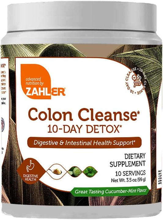 Zahler Colon Cleanse 10-Day Detox Cleanse - Cucumber Mint Flavor - Herbal Digestive Wellness - Colon Cleanser & Detox for Bowel Movement, Body Detox, Digestion Aid for Women and Men - 3.5 oz Jar
