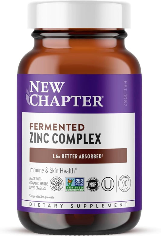 New Chapter Zinc Supplement, Fermented Zinc Complex, ONE Daily for Immune Support + Skin Health, Mineral-Balancing Formula Rich in Copper, Easy to Swallow & Digest, 90 Count (3 Month Supply)