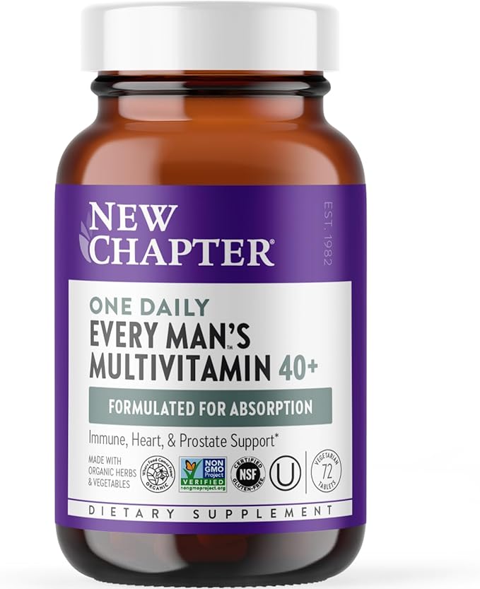New Chapter Men's Multivitamin 40 Plus for Energy, Heart, Prostate + Immune Support with Fermented Nutrients - Every Man's One Daily 40+, Made with Organic Vegetables & Herbs, Non-GMO - 72 ct