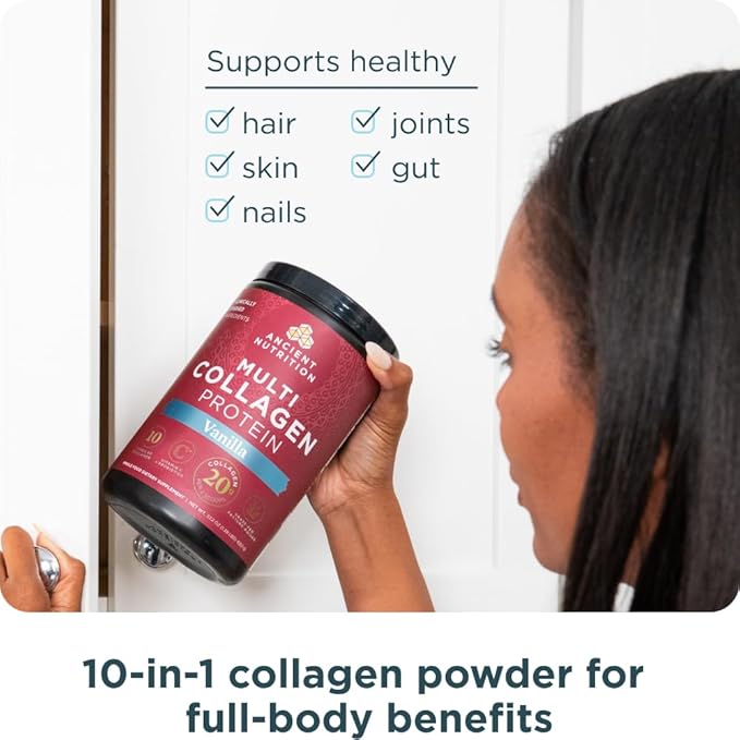 Ancient Nutrition Collagen Powder Protein with Probiotics, Multi Collagen Protein with Vitamin C, Hydrolyzed Collagen Peptides Supports Skin and Nails, Gut Health (60 Servings, Vanilla)