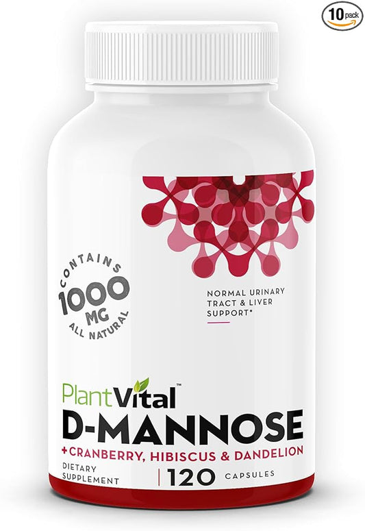 Plantvital D Mannose Capsules with Cranberry - D-mannose 1000mg Capsules - High Potency for Bladder, Kidney and Urinary Tract Support. Cranberry Powder with Hibiscus and Dandelion. 2 Months Supply
