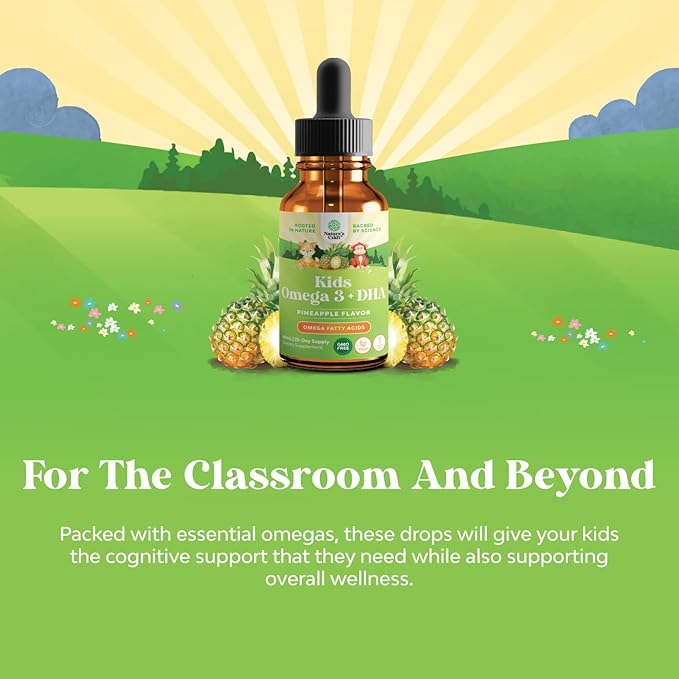 Liquid Omega 3 EPA DHA for Kids - Organic Vegan Omega 3 for Kids Brain Eye and Full Body Development with Vegan DHA EPA & ALA - Kids Omega 3 Liquid Supplement with Algae & Flaxseed Oil Liquid 2 Fl Oz