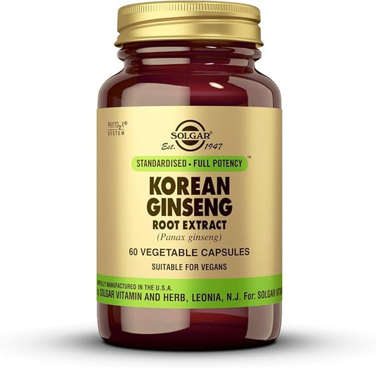 Solgar Korean Ginseng Root Extract, 60 Vegetable Capsules - Immune Support - Standardized, Full Potency (SFP) - Non-GMO, Vegan, Gluten Free, Dairy Free, Kosher - 60 Servings