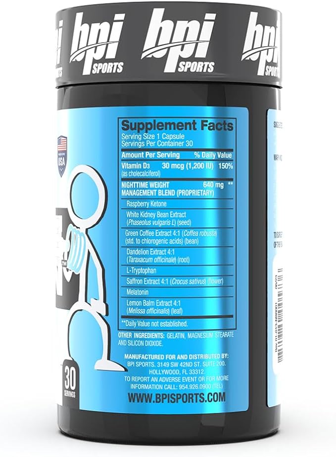 BPI Sports Nite burn – Nighttime Fat Burner & Sleep Support – Keto-Friendly – Weight Loss, Burn Fat, Relaxation, Boost Metabolism – 30 servings – 640mg, Capsule