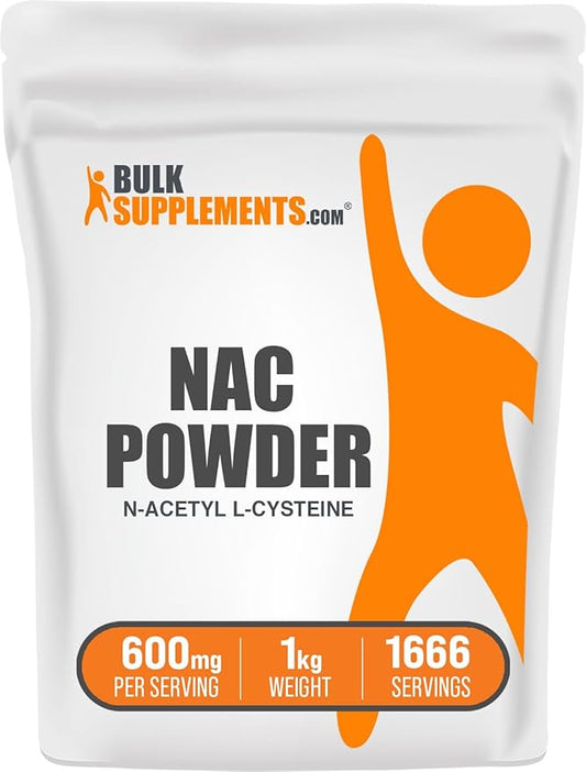 BulkSupplements.com NAC Powder - N-Acetyl Cysteine 600mg, NAC Supplement - Antioxidant Support, Gluten Free - 600mg per Serving, 1666 Servings, 1kg (2.2 lbs) (Pack of 1)