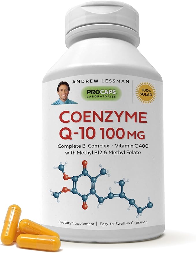 Andrew Lessman Coenzyme Q-10 100 mg 180 Capsules – Essential for Energy Production and Optimum Key Organ Function, Anti-Oxidant Support, Depleted by Aging, Plus B-Complex. Easy to Swallow Capsules