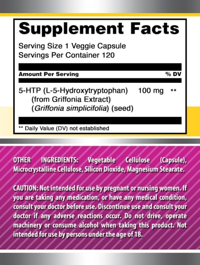 Amazing Formulas 5-HTP (Hydroxytryptophan) Supplement | 100 Mg Per Serving | Veggie Capsules | Non-GMO | Gluten Free | Made in USA (1 Pack, 120 Count)