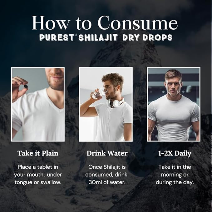 Pure Himalayan Shilajit Dry Drops, 100% Pure Natural Shilajit, Grade A, Max Potency 85+ Clean Trace Minerals & Fulvic Acid for Energy, Metabolism & Immune Support Supplement for Men & Women (120 tabs)