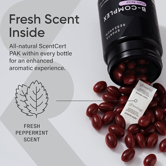 Sports Research Vitamin B-Complex - Full Spectrum of B Vitamins - Plant-Based Vegan-Friendly Formula - 60 Veggie Softgels