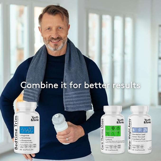 Youth & Tonic PM Bedtime Trim Amino Acids Supplement Pills for Men and Women | 30 Capsules to Support Metabolism and Defined Lean Muscles During Night Time