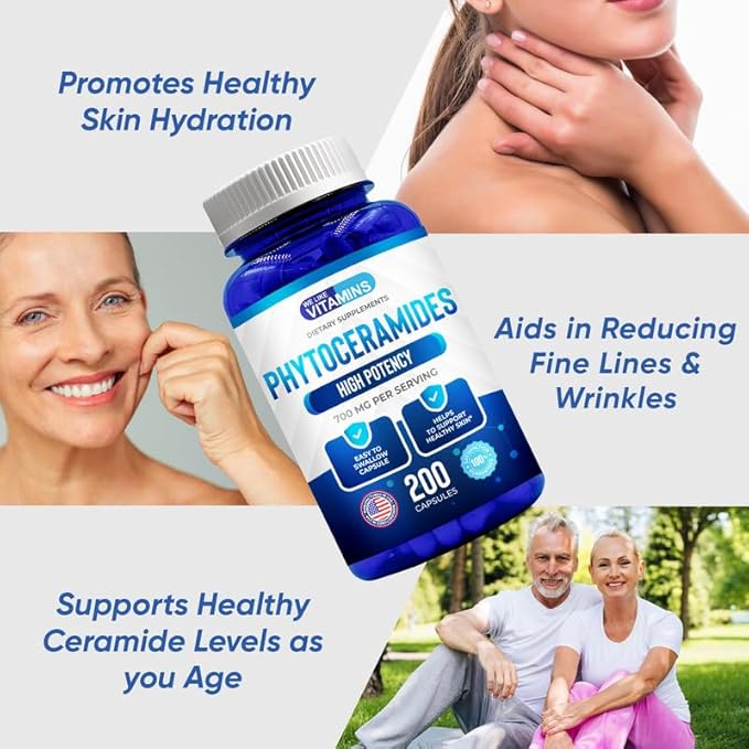 We Like Vitamins Phytoceramides 700mg - 200 Capsules All Natural Wheat Free and Plant Based - Phytoceramide Supplement - 700 mg per Serving - Skin Hydration, Repair, Rejuvination