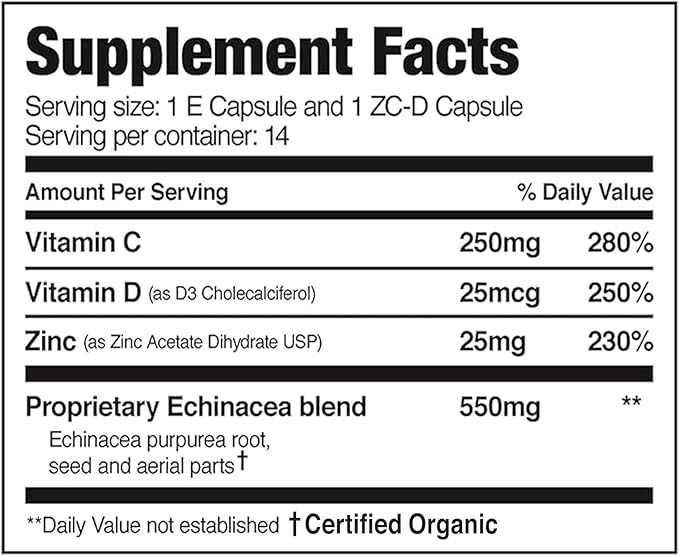 EZC Pak 5-Day Immune System Booster with Echinacea, Vitamin C, Zinc & Vitamin D - Tapered Immune Support Supplement for Adults - Supports Immunity, Easy Travel-Size Supplement Pack - (Pack of 6)