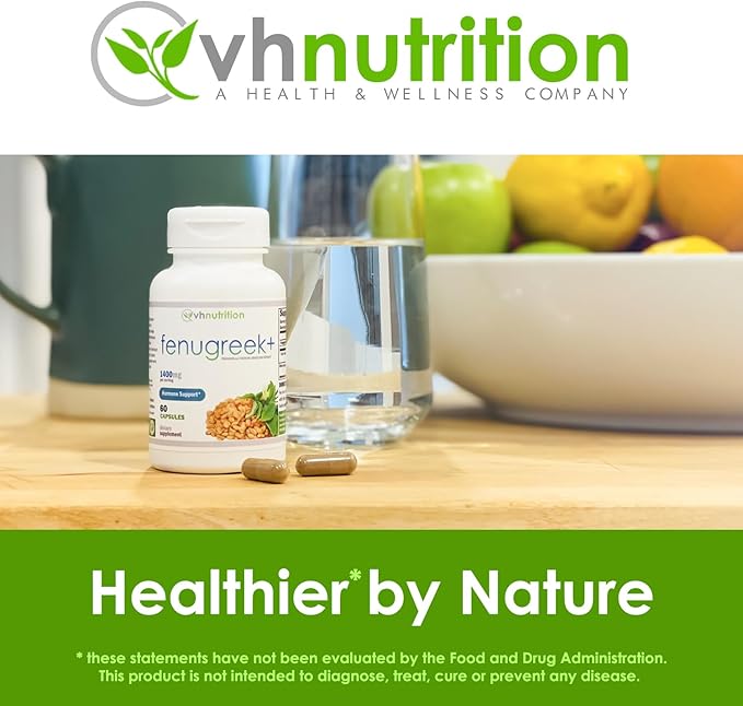 VH Nutrition Fenugreek+ | Fenugreek Capsules for Women | 1400mg Lactation Supplement* | Extra Strength Mother's Breastfeeding Support Formula* | Easy to Swallow 60 Capsules