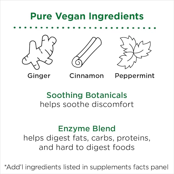 Nbpure Vegan Digestive Enzyme Complex – Daily Bloating, Gas, & Food Digestive Support for Women & Men – 12 Enzymes & 3 Herbs – Lactase, Protease, Lipase, Ginger, Cinnamon, Peppermint + More