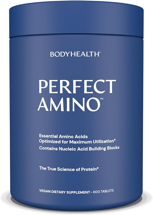 BodyHealth PerfectAmino, Essential Amino Acid with BCAAs + Lysine, Phenylalanine, Threonine, Methionine, Tryptophan, Supplement for Muscle Mass Production, Recovery & Strength (600 ct)