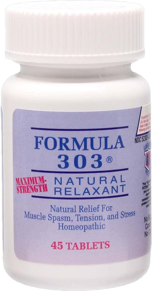 Dee CEE Labs Formula 303 Maximum Strength Tablets, 45 Tablets; All-Natural containing Magnesium for Sore Muscles, Passion Flower, and Valerian Root