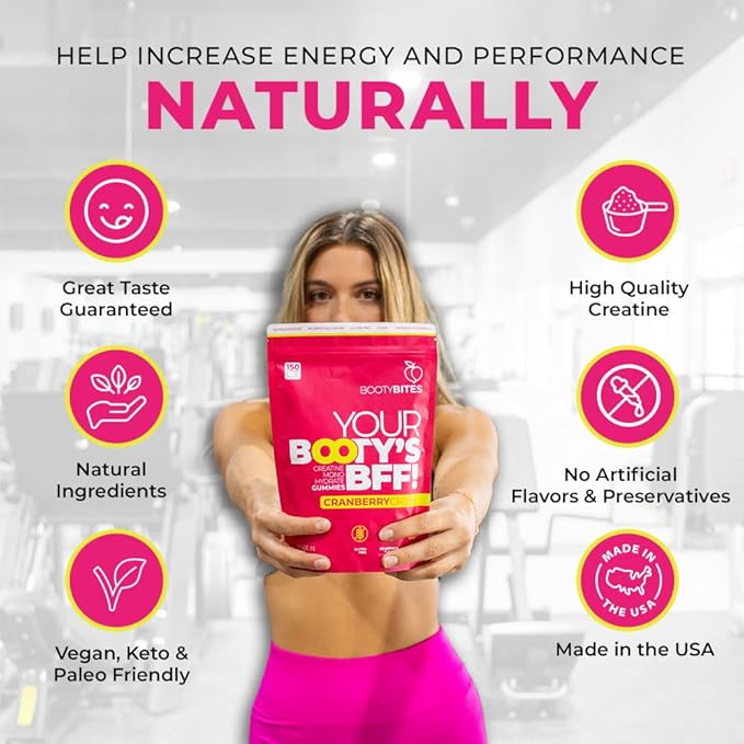 Creatine Gummies for Women, 5g - Creatine Monohydrate for Women - Workout Recovery, Muscle Toner, Boost Energy - Booty Gummies - Gluten Free, Vegan Creatine Chews Gummy, Cranberry Flavor (150)