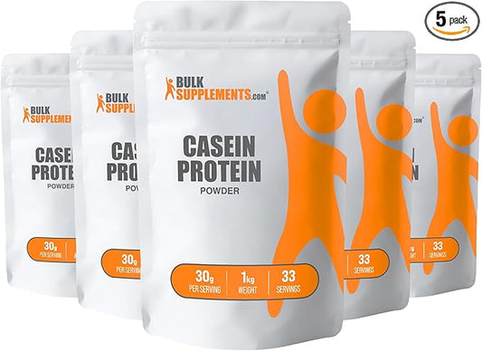 BulkSupplements.com Casein Protein Powder - Micellar Casein Powder, Protein Powder Casein, Casein Powder - Gluten Free & Soy Free, 30g per Serving, 5kg (11 lbs) (Pack of 5)