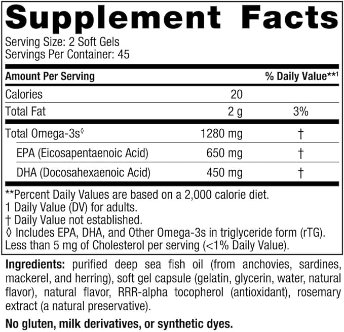 Nordic Naturals Ultimate Omega, Lemon Flavor - 90 Soft Gels - 1280 mg Omega-3 - High-Potency Omega-3 Fish Oil Supplement with EPA & DHA - Promotes Brain & Heart Health - Non-GMO - 45 Servings