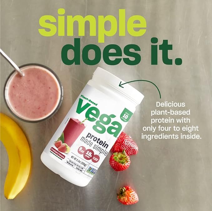 Vega Protein Made Simple Protein Powder, Vanilla - Stevia Free, Vegan, Plant Based, Healthy, Gluten Free, Pea Protein for Women and Men, 9.2 oz (Packaging May Vary) (Pack of 2)