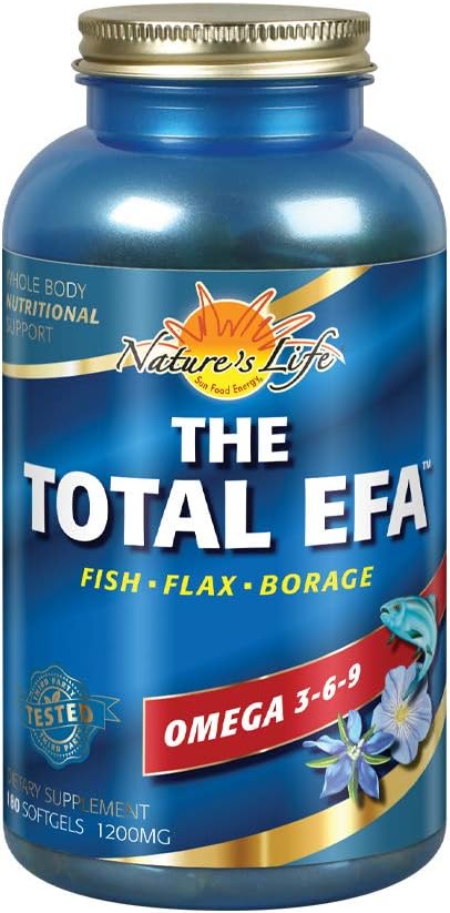 Nature's Life The Total EFA Fish Oil w/Organic Flaxseed & Borage Oils | 1200 mg | Skin & Memory | 180 Softgels