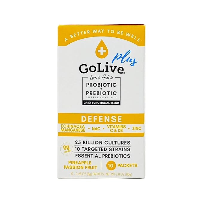GoLive Immune Defense Sugar-Free Synbiotic (Probiotics + Prebiotics); +25 Billion CFUs; 10 Clinical Strains. Formulated and Recommended by Doctors and Dietitians for Digestion, Metabolism, Immunity.