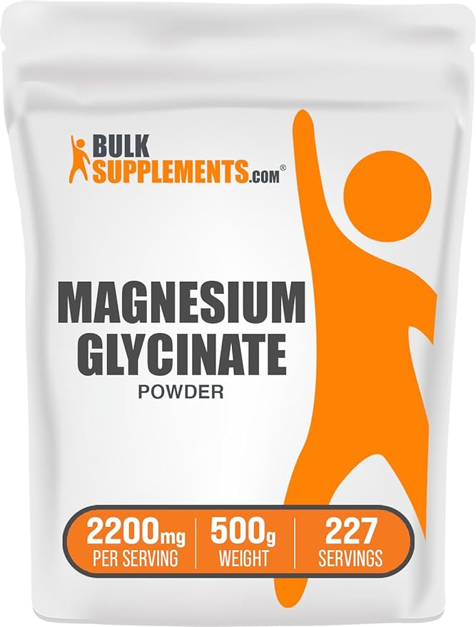 BulkSupplements.com Magnesium Glycinate Powder - Magnesium Bisglycinate, Magnesium Supplement, Magnesium Glycinate 400mg - Gluten Free - 2200mg per Serving, 500g (1.1 lbs) (Pack of 1)