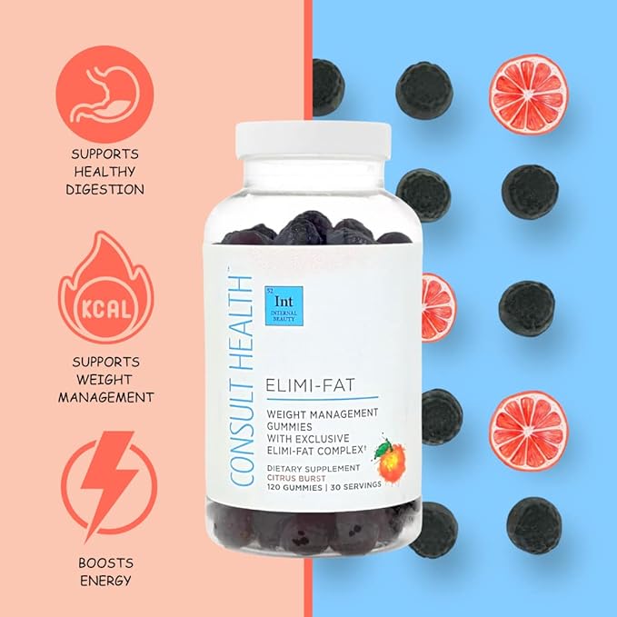 Consult Health ELIMI-Fat Weight Management Gummies - Morosil & Apple Cider Vinegar for Digestive Health - Non-Caffeine Plant-Based Supplement - Supports Weight Loss, BMI & Waist Reduction - 120 Count