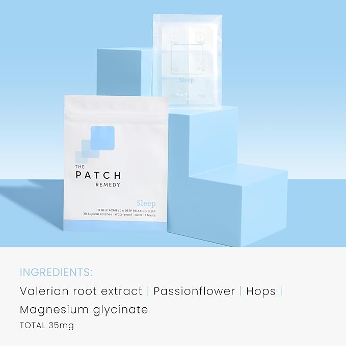 The Patch Remedy Original Sleep Patches - 30 Topical Sleep Support Patches with Valerian Root Extract, Passionflower, Hops, Magnesium Glycinate Transdermal Skin Stickers